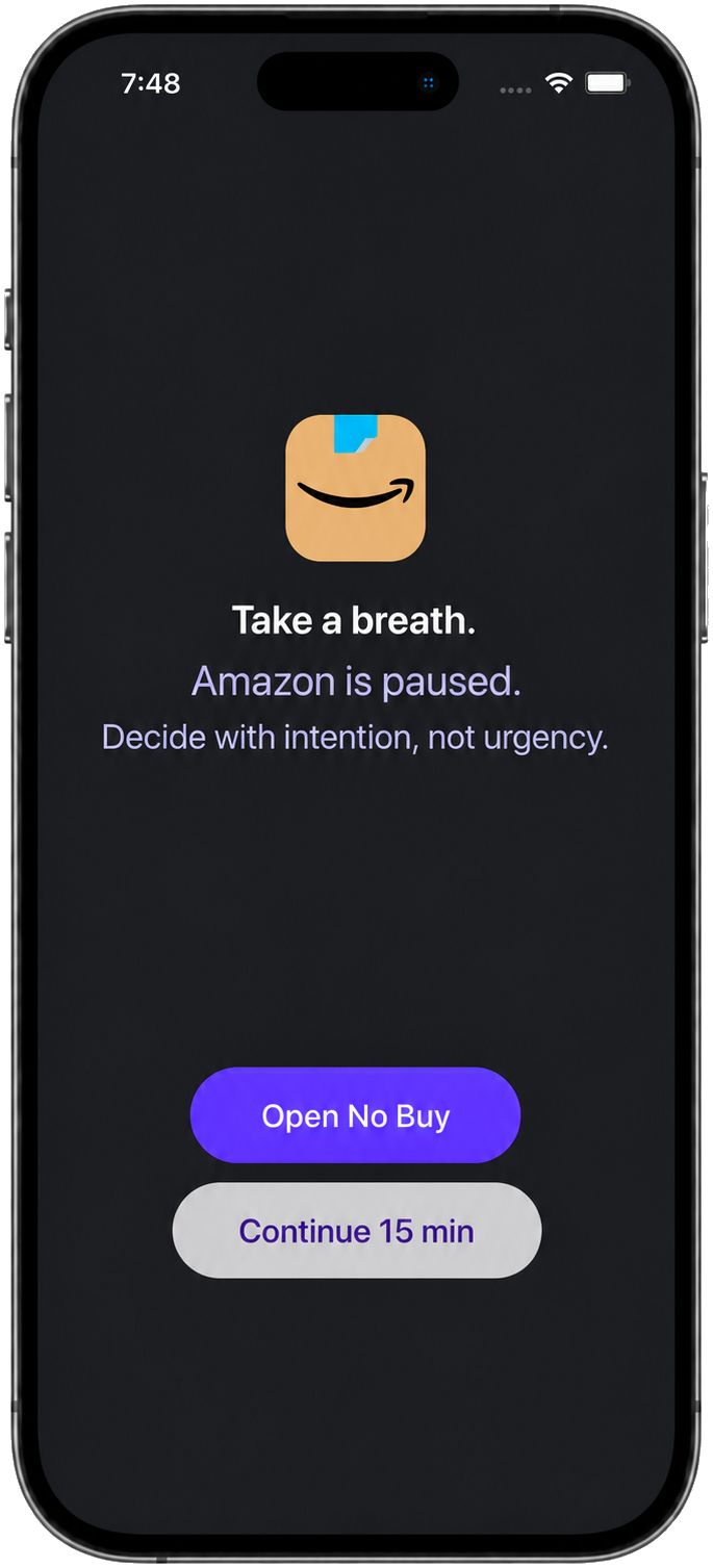 No Buy Shopping App Protection adding a pause before Amazon opens